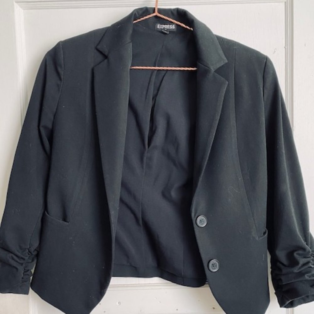 Express Ruched Sleeve Black Blazer Jacket Sz 2